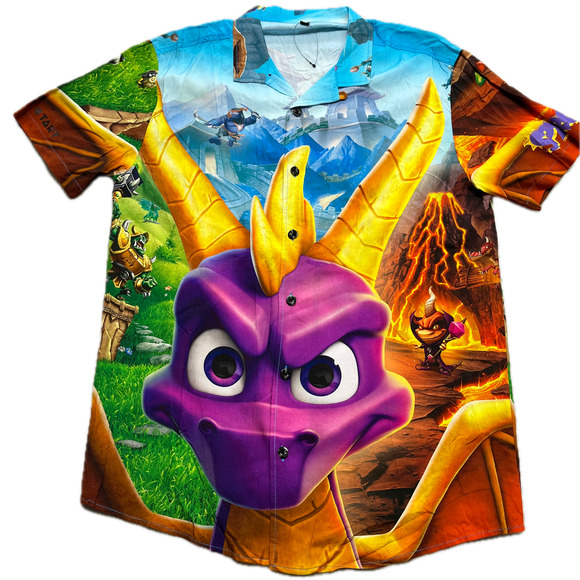 Spyro The Dragon Unisex L All Over Print Short Sleeve Button Up Graphic Print - Picture 1 of 14
